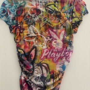 PLAYBOY Multicolor Rhinestone Logo Graffiti Tee